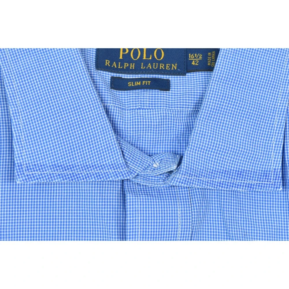 Polo Ralph Lauren Shirt Mens 16.5 Blue Check Long Sleeve Button-Up Slim Fit
